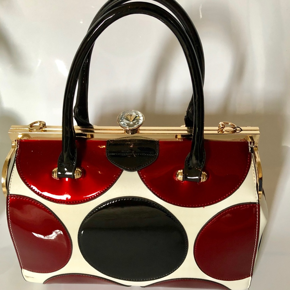 Patten Leather Burgundy Black & White Bag - Picture 1 of 8